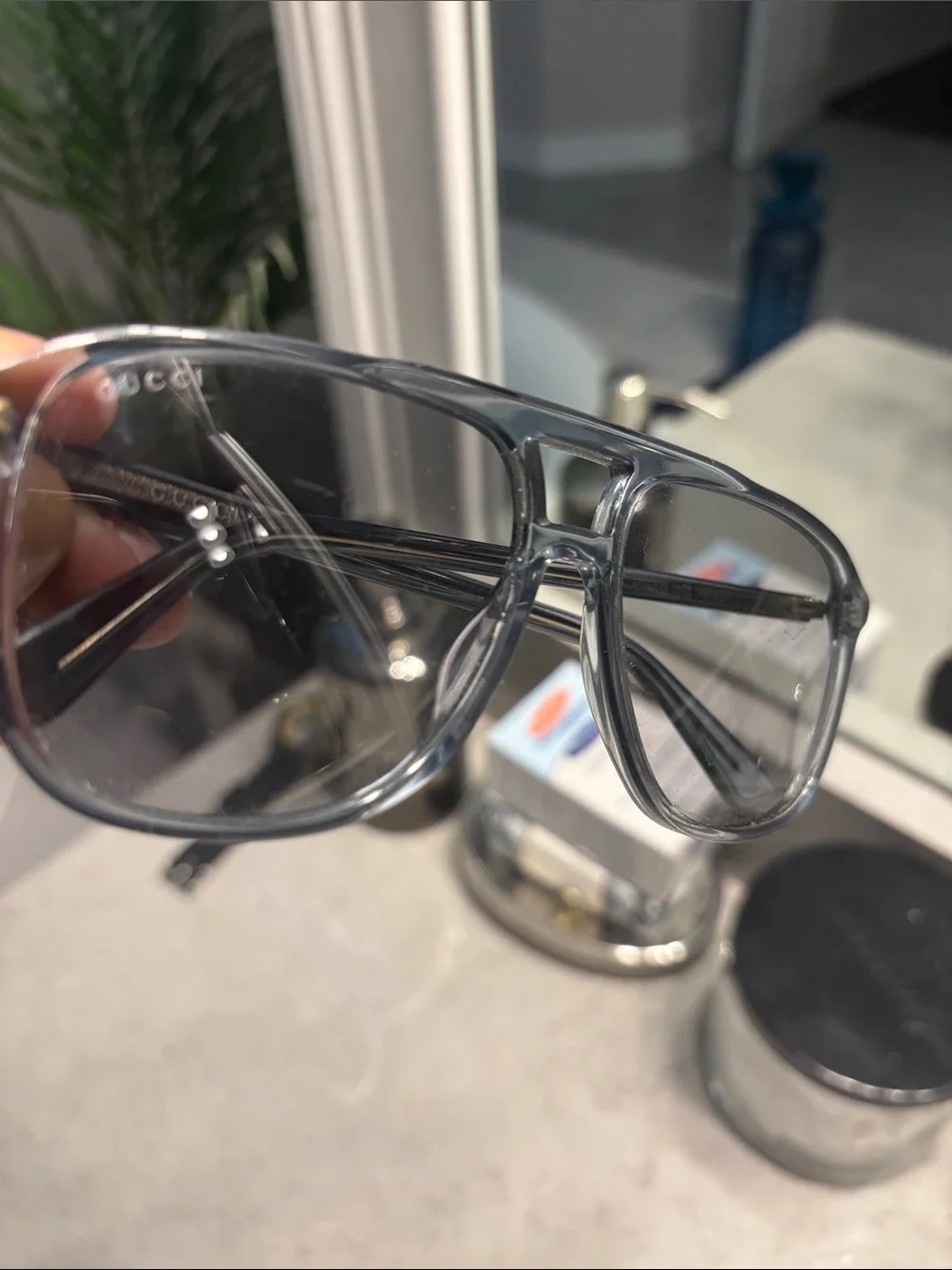 Gucci Translucent Gray Aviator Sunglasses
